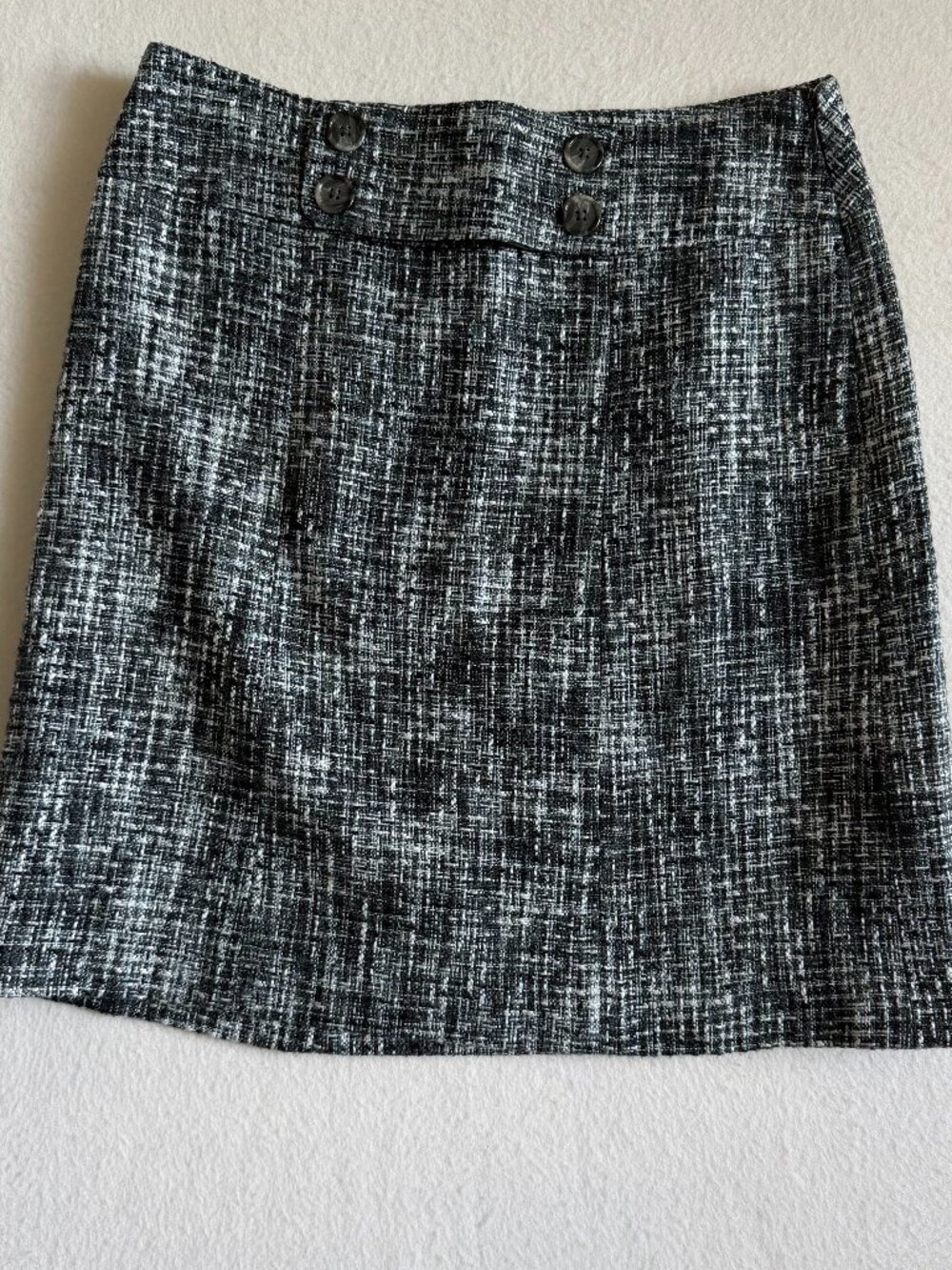 Ann Taylor Pencil Skirt Womens 4 Tweed Black Gray Lined Knee Zip Office Workwear